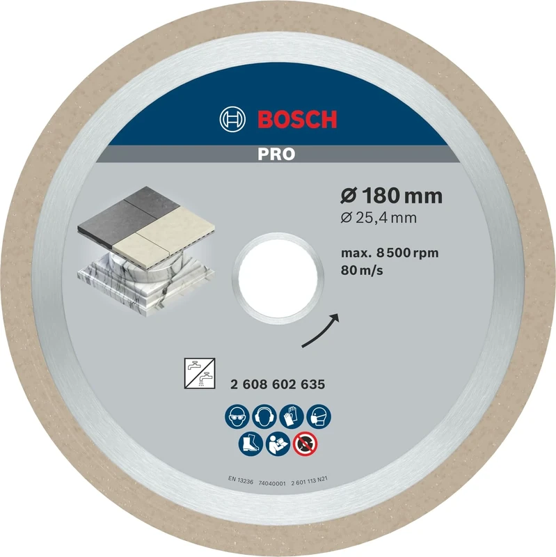 Bosch 1x PRO Ceramic Diamond Cutting Disc for Bore 25.4 and Tile Cutters (for Tiles, Hard tiles, Ø 180 mm, Professional Accessory Table Saw)