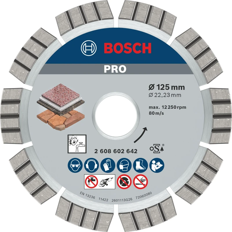 Bosch 1x PRO Stone Diamond Cutting Disc for Bore 22.23 and Small Angle Grinders (for Soft stone, Hard stone, Ø 125 mm, Professional Accessory Small Angle Grinder)