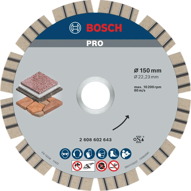 Bosch 1x PRO Stone Diamond Cutting Disc for Bore 22.23 and Large Angle Grinders (for Soft stone, Hard stone, Ø 150 mm, Professional Accessory Large Angle Grinder)