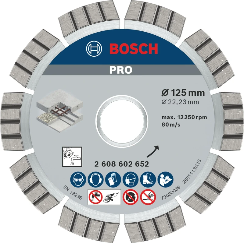 Bosch 1x PRO Concrete Diamond Cutting Disc for Bore 22.23 and Small Angle Grinders (for Concrete, Reinforced concrete, Ø 125 mm, Professional Accessory Small Angle Grinder)