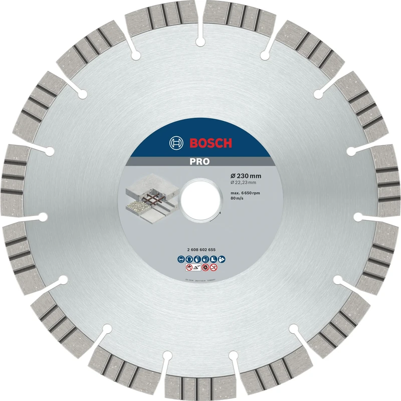 Bosch 1x PRO Concrete Diamond Cutting Disc for Bore 22.23 and Large Angle Grinders (for Concrete, Reinforced concrete, Ø 230 mm, Professional Accessory Large Angle Grinder)