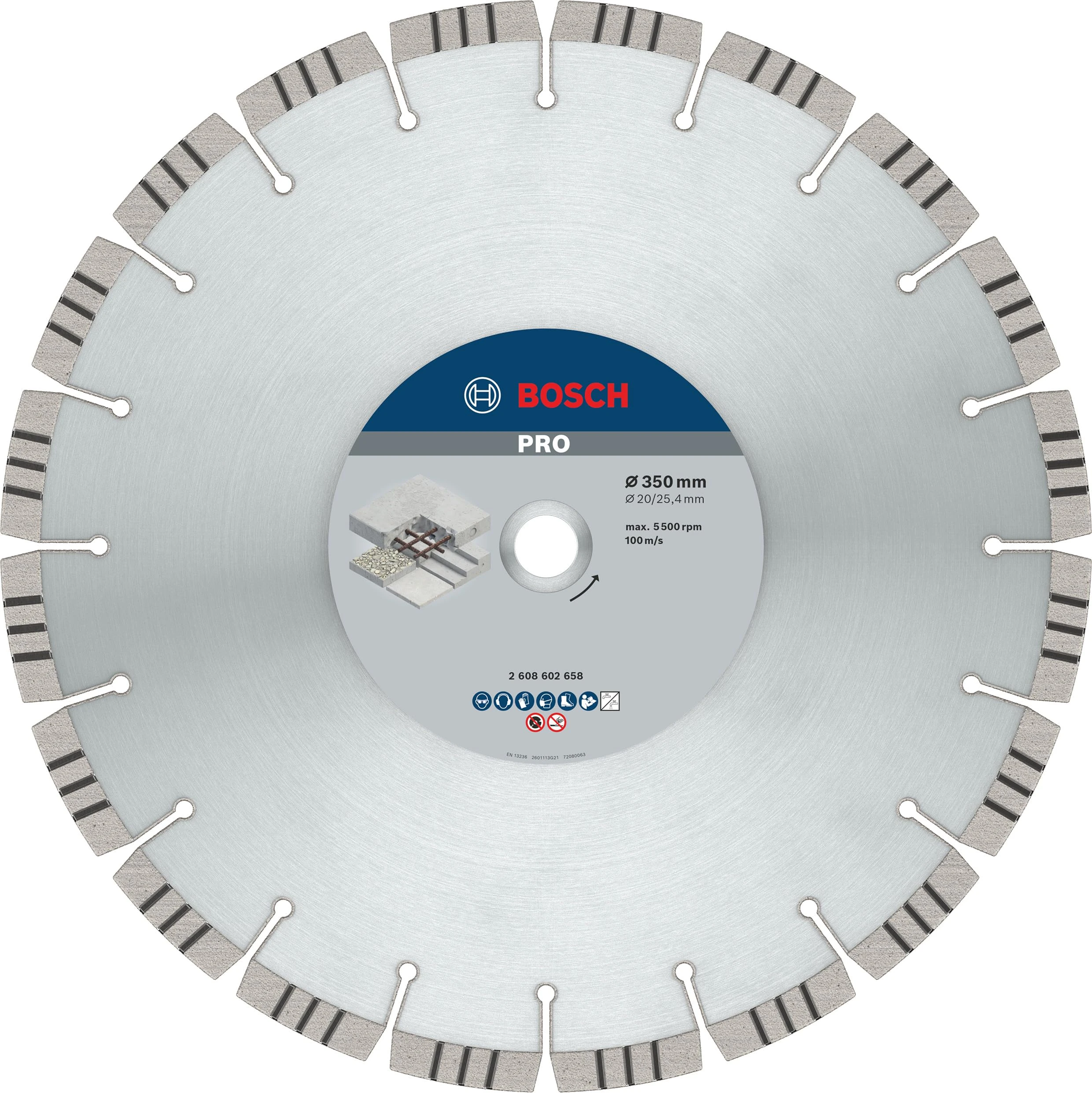 Bosch 1x PRO Concrete Diamond Cutting Disc for Bore 25.4 and Table and Petrol Saws (for Concrete, Reinforced concrete, Ø 350 mm, Professional Accessory Table Circular Saw, Petrol Saw)