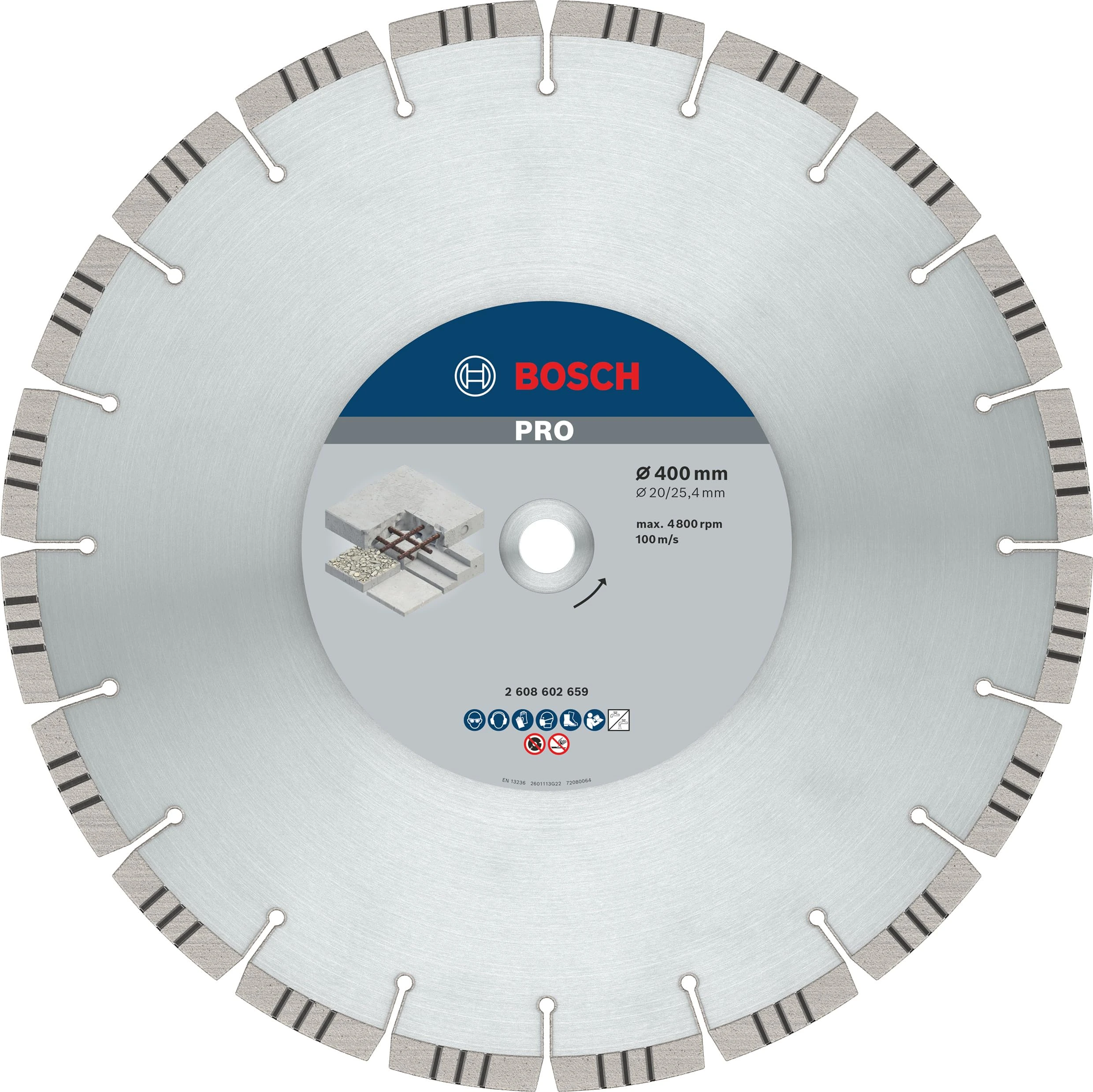 Bosch 1x PRO Concrete Diamond Cutting Disc for Bore 25.4 and Table and Petrol Saws (for Concrete, Reinforced concrete, Ø 400 mm, Professional Accessory Table Circular Saw, Petrol Saw)