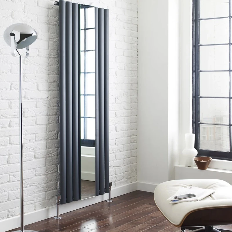 Hudson Reed HLA78 Revive | Modern Bathroom Vertical Designer Single Panel Radiator with Mirror, 1800mm x 499mm, Anthracite