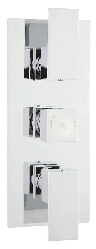 Hudson Reed ART3211 Art ǀ Modern Bathroom Triple Concealed Square Shower Valve with Lever Handles, 280mm x 120mm, Chrome, Set of 4 Pieces