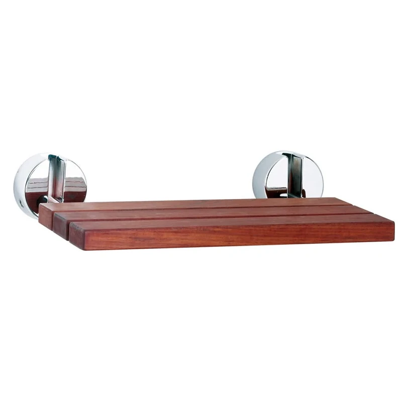 Hudson Reed LA371 ǀ Modern Bathroom Wooden Shower Seat with Chrome Hinges, 345mm x 500mm, Chrome