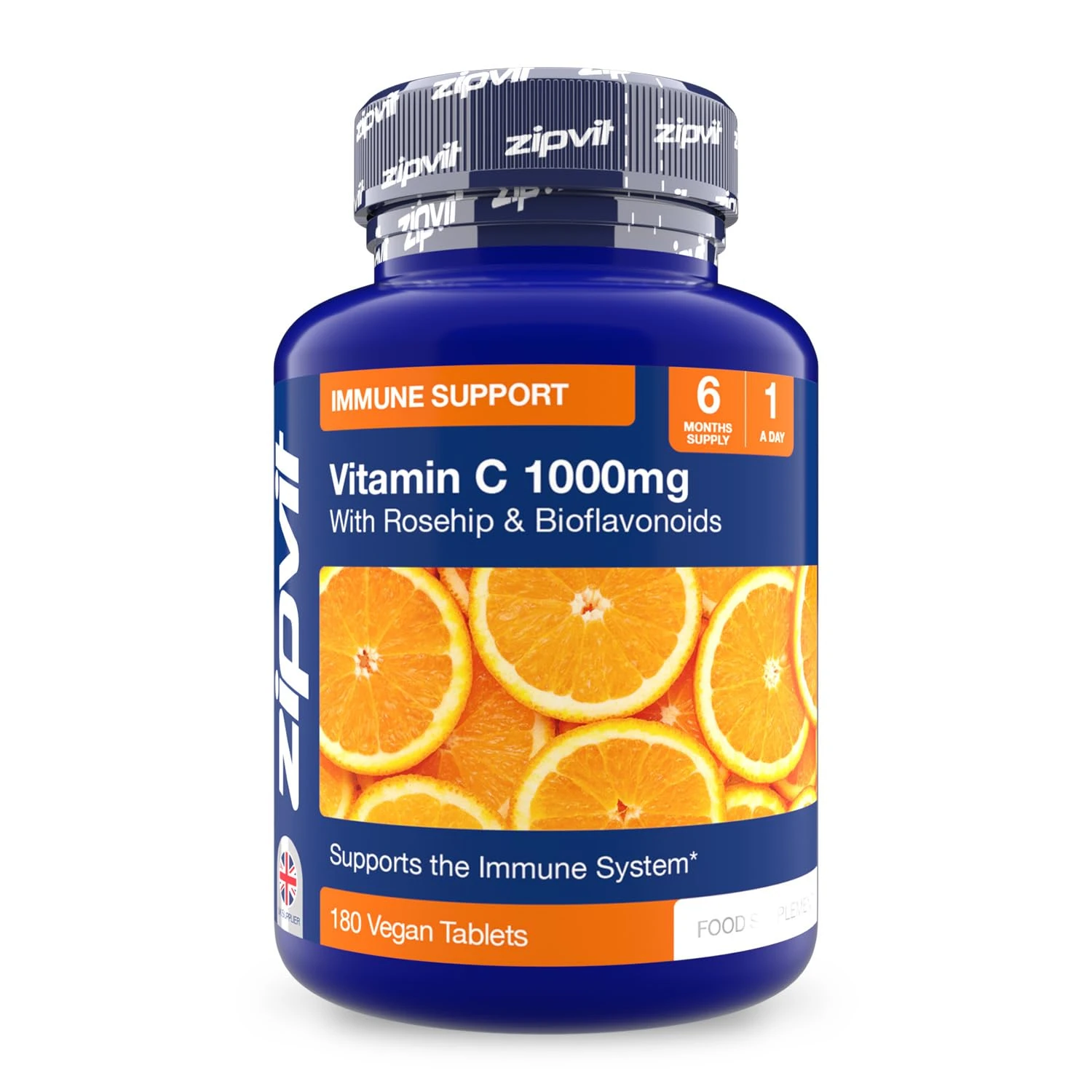 Zipvit Vitamin C 1000mg, 180 High Strength Vitamin C Tablets with Rosehip & Bioflavonoids, Vegan VIT C Supplement, Supports The Immune System and Reduction of Tiredness and Fatigue