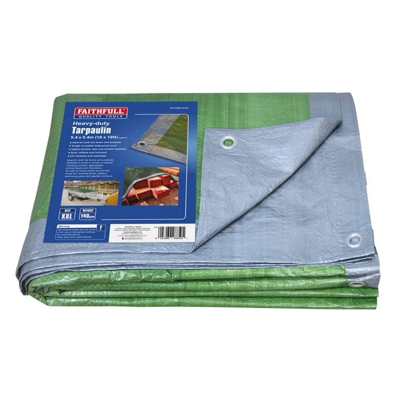 Faithfull FAITARP1818H Heavy Duty Tarpaulin (Green/Silver 5.4 x 5.4M (18ft x 18ft) 140gsm - Image 1