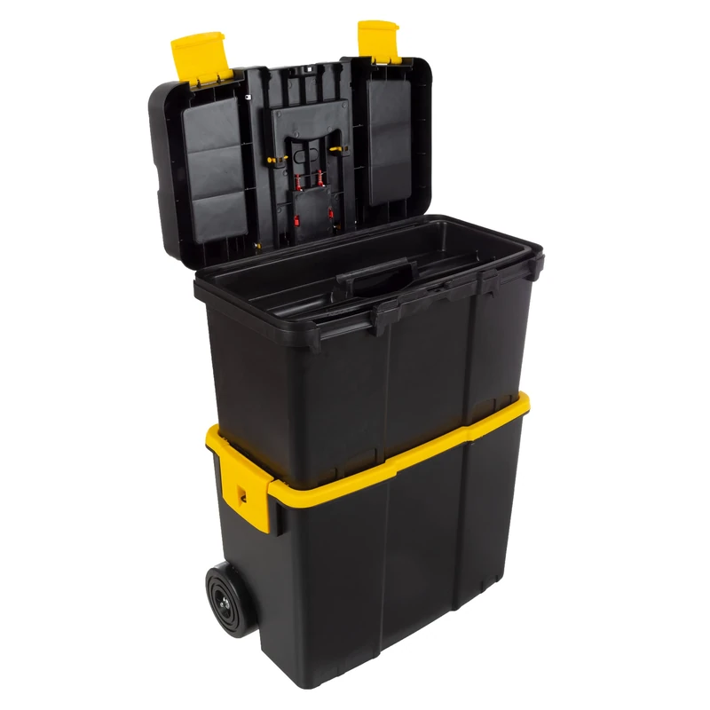 Stalwart Stackable Mobile Tool Box with Wheels, Black, Yellow, Clear,75-3042