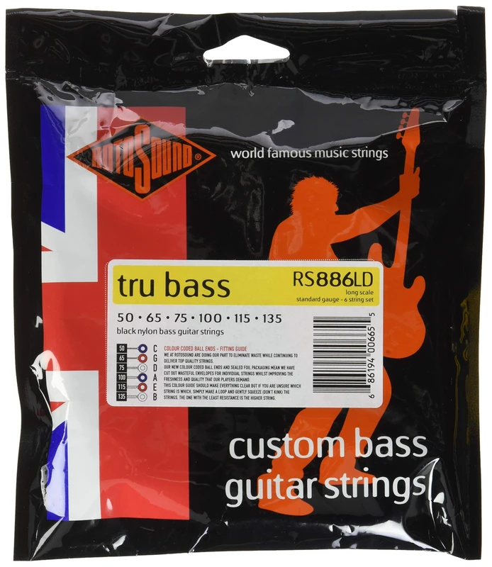 Rotosound Strings for Electric Bass TRU BASS NYLON FLATWOUND 6-string RS886LD NYLON FW LONG Standard 50-135