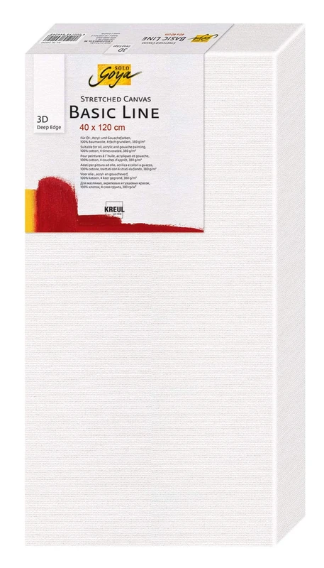 KREUL Solo Goya 644012 3D Stretched Canvas Basic Line Stretcher Frame 40 x 120 cm Extra Deep Approx. 3.8 cm 100% Cotton 4-Ply Primed Ideal for Oil, Acrylic and Gouache Paints