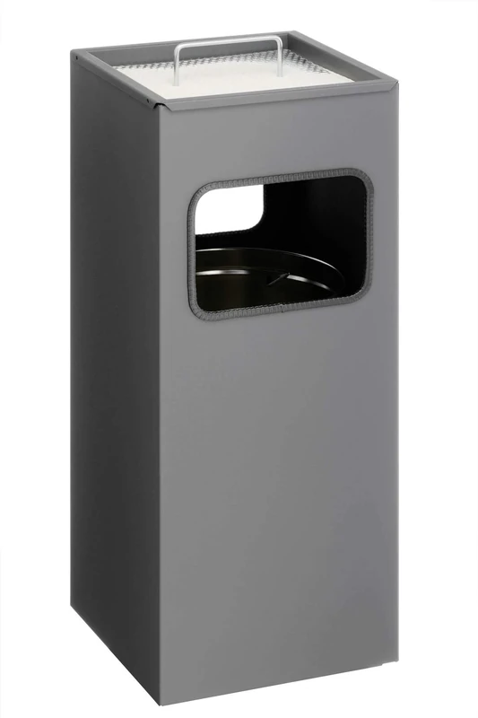 Durable Metal Square Waste Bin Charcoal With Ashtray Top | Bin Capacity 17 Litres | Ashtray Capacity 2 Litres | Ideal for Sheltered Outdoor Areas Such As Smoking Areas