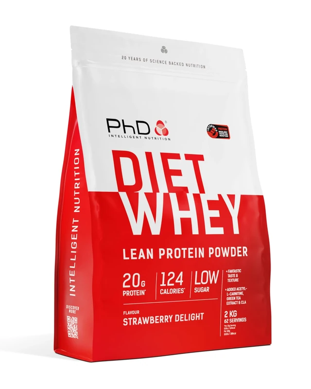 PhD Nutrition Diet Whey Low Calorie Protein Powder, Low Carb, High Protein Lean Matrix, Strawberry Delight Diet Whey Protein Powder, High Protein, 62 Servings Per 2 kg Bag