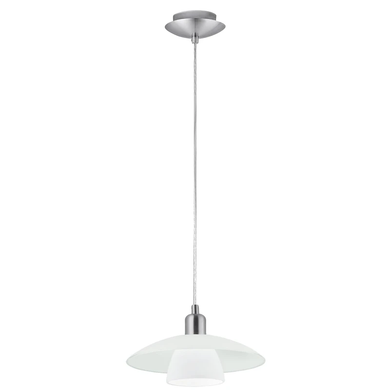Eglo Pendant Lamp Brenda, Single-Light Pendant, Hanging Lamp Made of Steel in Matte Nickel and Frosted White Glass, E14 Socket, Ø 29 cm