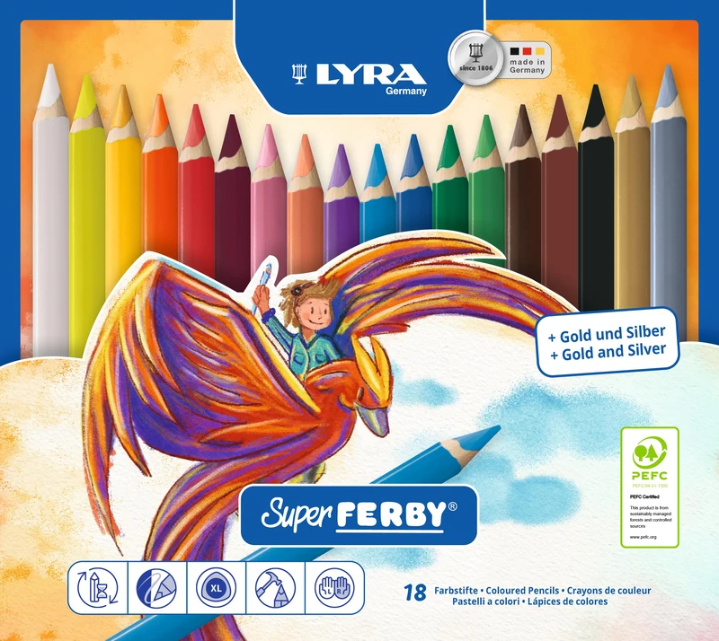 LYRA Super Ferby Colouring Pencils - 18 Colors in Metal Case