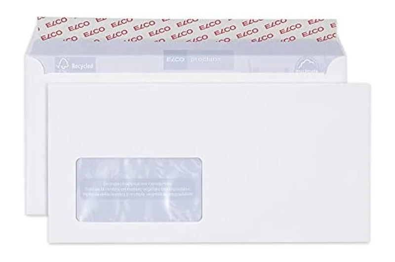 ELCO Proclima FSC CO2 DL Neutral Recycling Wallet Envelopes Peel and Seal 100GSM with 90x45 mm Left Window (Box of 500) - White