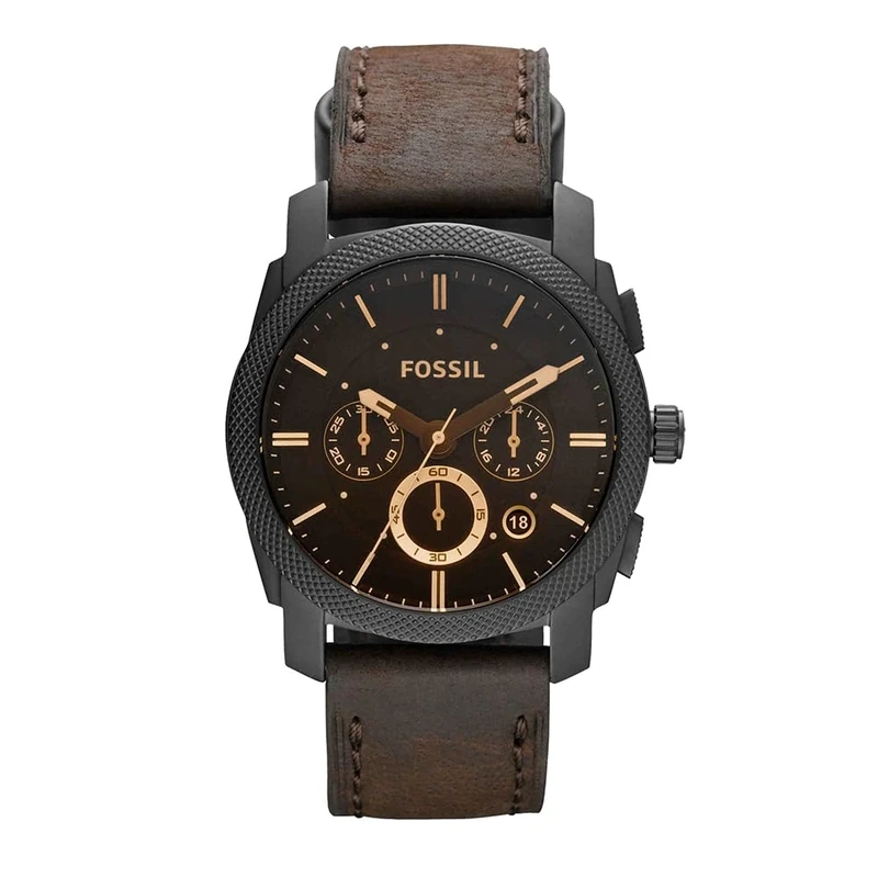 Fossil Watch for Men Machine, Quartz Chronograph Movement, 42 mm Brown Stainless Steel Case with a Genuine Leather Strap, FS4656