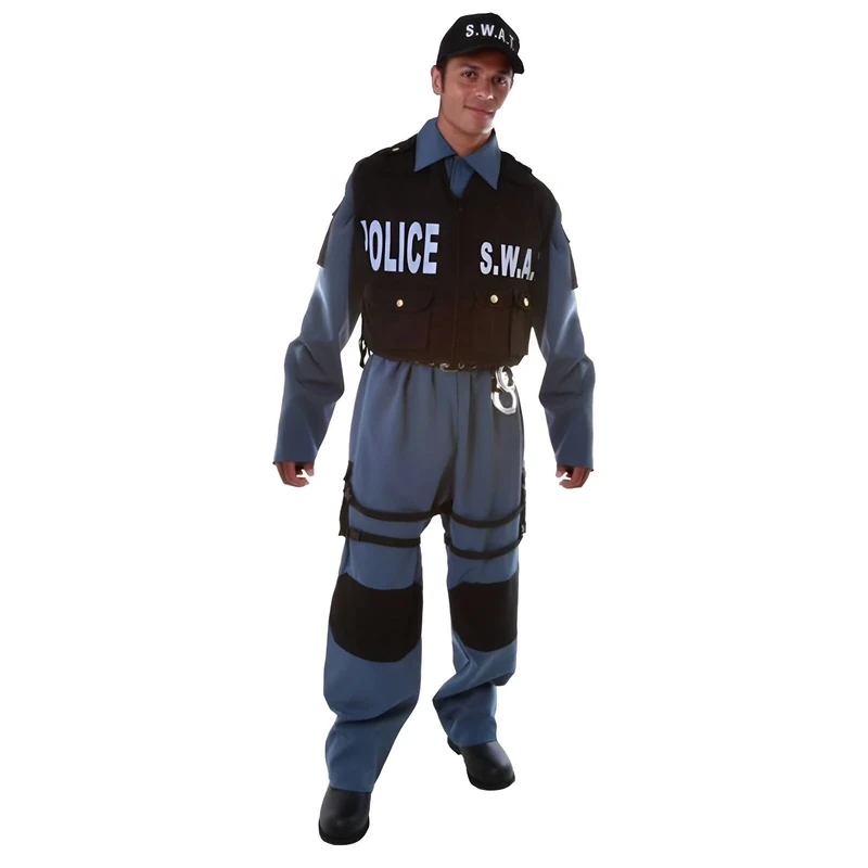 Dress Up America Men's Adult Deluxe Swat Police Officer Costume - Beautiful Dress Up Set for Role Play - Plastic Toy Stick Not Included