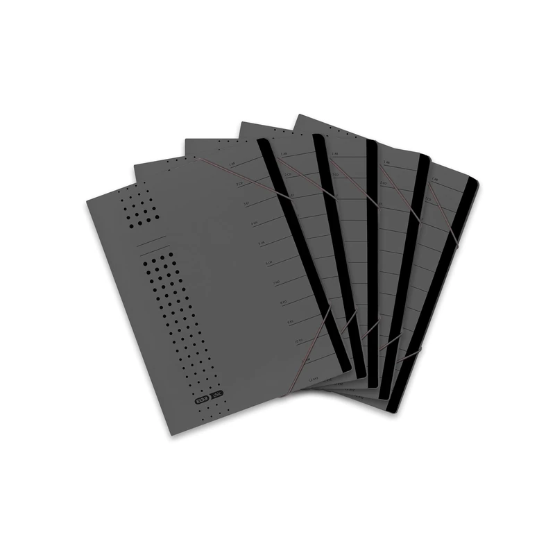 Elba Chic 42496AZ Folder Recycled Card 450 g/m² (Pack of 12 Compartments with Blank Tabs Pack of 5 Charcoal Folder File Chic A4 Charcoal