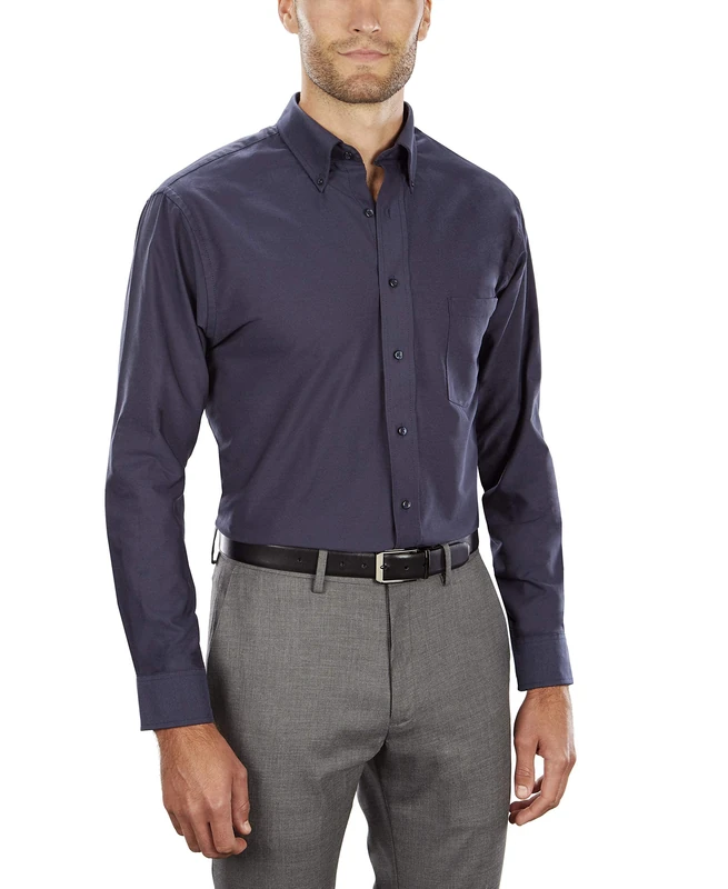 Van Heusen Men's Dress Shirt Regular Fit Oxford Solid, Navy, 14.5"-15" Neck 32"-33" Sleeve