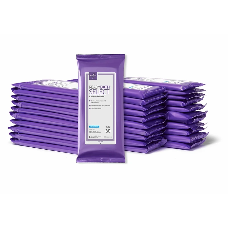 Medline ReadyBath Select Wipes, Unscented, Body Cleansing Cloths, Medium Weight Wipes (5 Count Pack, 30 Packs)