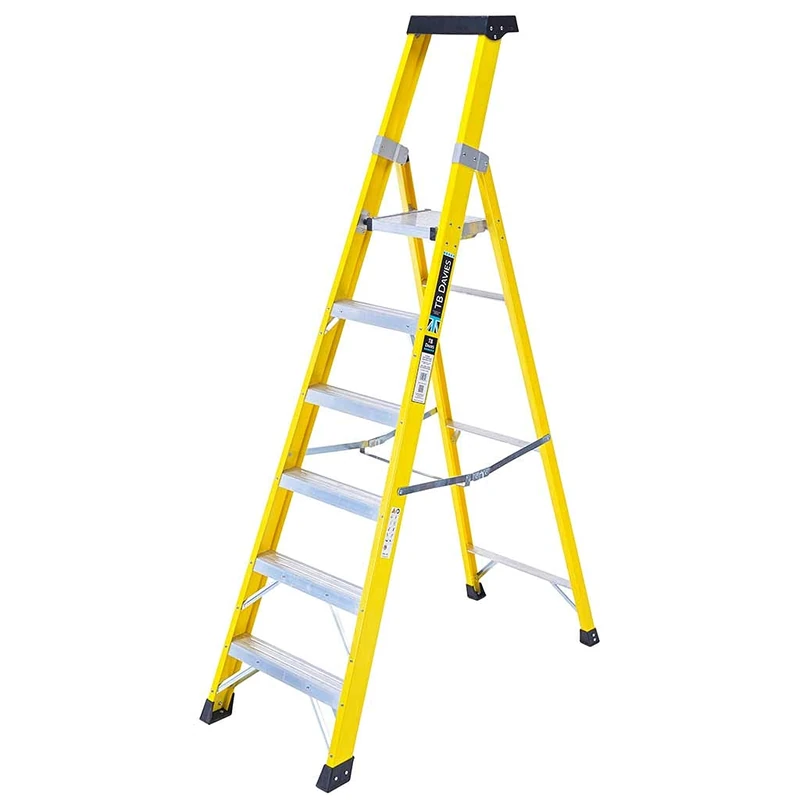 TB Davies 1236-006 Trade Electrician Platform Step Ladders, 6 Tread, Platform Height 1.4m, GRP Fibreglass, Built-in Tool Tray, 150kg Work Load, EN131
