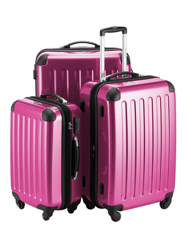 HAUPTSTADTKOFFER® · Three-Piece Hard-Side Suitcase Set Magenta high Gloss · Cabin Luggage 45 Liter (55 x 35 x 20 cm) + Suitcase 87 Liter (63 x 42 x 28 cm) + Suitcase 130 Liter (75 x 52 x 32 cm)