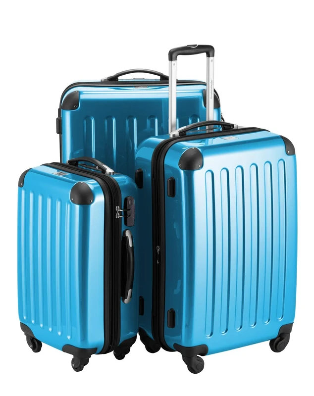 HAUPTSTADTKOFFER® · Three-Piece Hard-Side Suitcase Set CYANBLUE high Gloss · Cabin Luggage 45 Liter (55 x 35 x 20 cm) + Suitcase 87 Liter (63 x 42 x 28 cm) + Suitcase 130 Liter (75 x 52 x 32 cm)