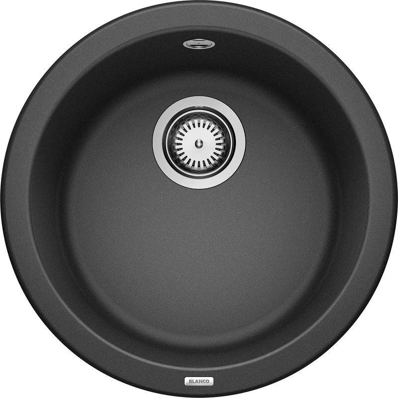 BLANCO Rondo | SILGRANIT Sink in Anthracite | Installation Type: Inset Installation from Above | for 45 cm Wide Base cabinets | The Distinctive Round Solution for Small Kitchens | Ø 45 cm