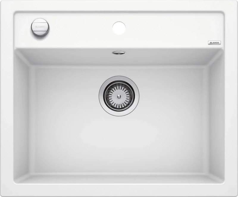 BLANCO DALAGO 6 | SILGRANIT Sink in White | Installation Type: Inset Installation from Above | for 60 cm Wide Base cabinets | Spacious Bowl Volume | Easy to Clean | [61.5x51x20.2 cm]