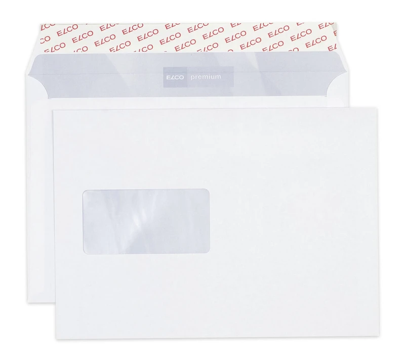 ELCO Premium Envelope, C5 (162 x 229 mm), Window on Front Left, Adhesive Closure, 80g/m2, FSC Mix, White, Box á 500 envelopes