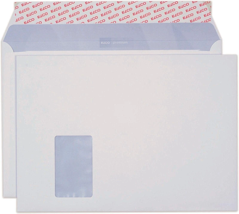 ELCO Premium Envelope, C4 (229 x 324 mm), Window on Front Left, Adhesive Closure, 120g/m2, FSC Mix, White, Box á 250 envelopes