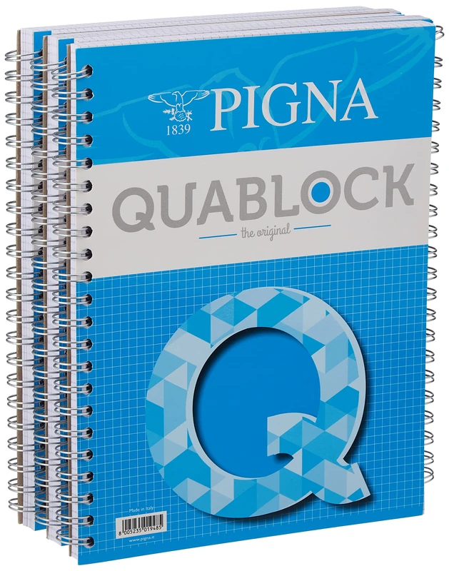 Pigna Quablock 5 Blocchi 22 x 29.5 Quadretti 5 mm Pack of 5 Assorted Colours