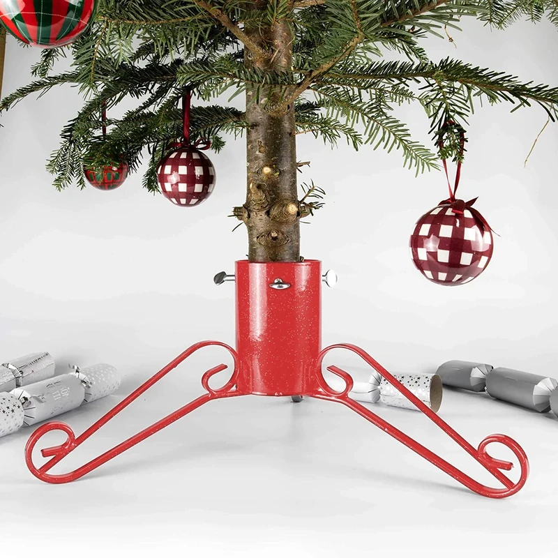 Bosmere Red Christmas Tree Stand For Real Trees Up To 2.5M and 5 Inch Trunks Sturdy Metal Frame With 3 Gripper Screws & 1 Litre Water Capacity Keeping Your Tree Fresh & Hydrated