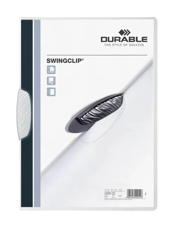 Durable 226002 Clip Folder SwingClip made of PP, Up to 30 Sheets A4, White, Pack of 25