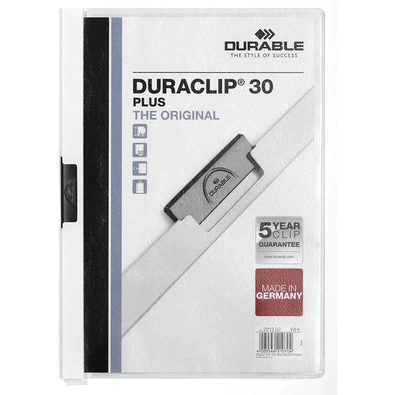 Durable DuraClip Plus Clip File for 1-30 Sheets A4 - White (Pack of 25)