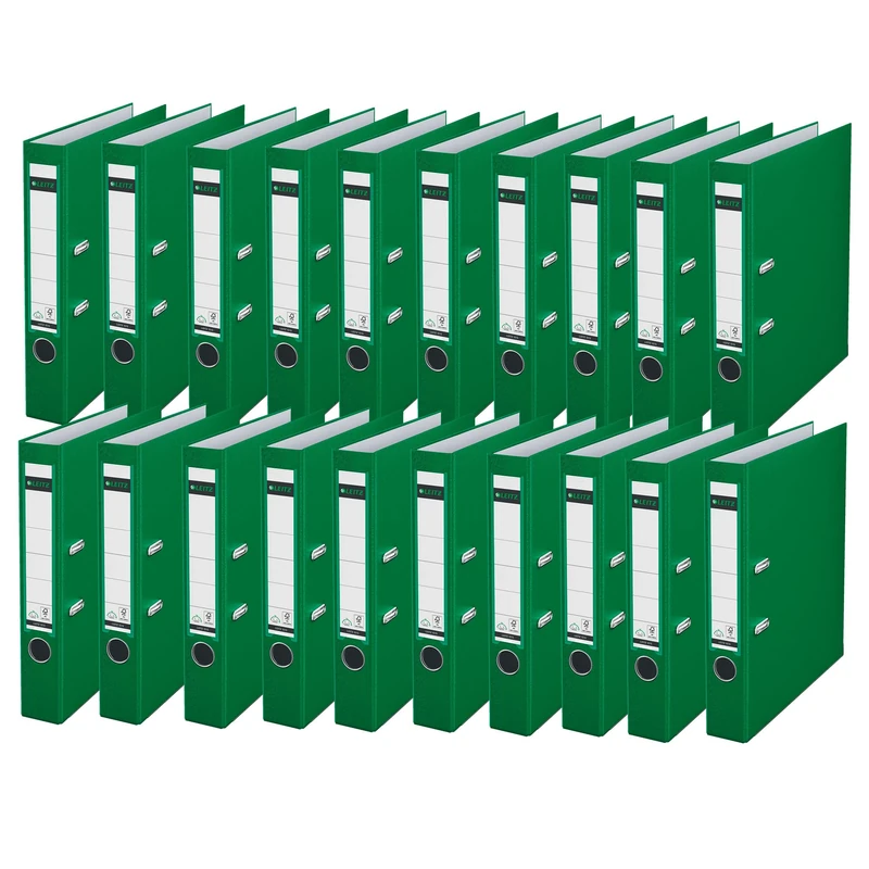 Leitz 10155055 Quality Folder 180° Plastic Pack of 20 A4 Narrow Green 5.2 cm Spine Width Polypropylene Laminated Cover