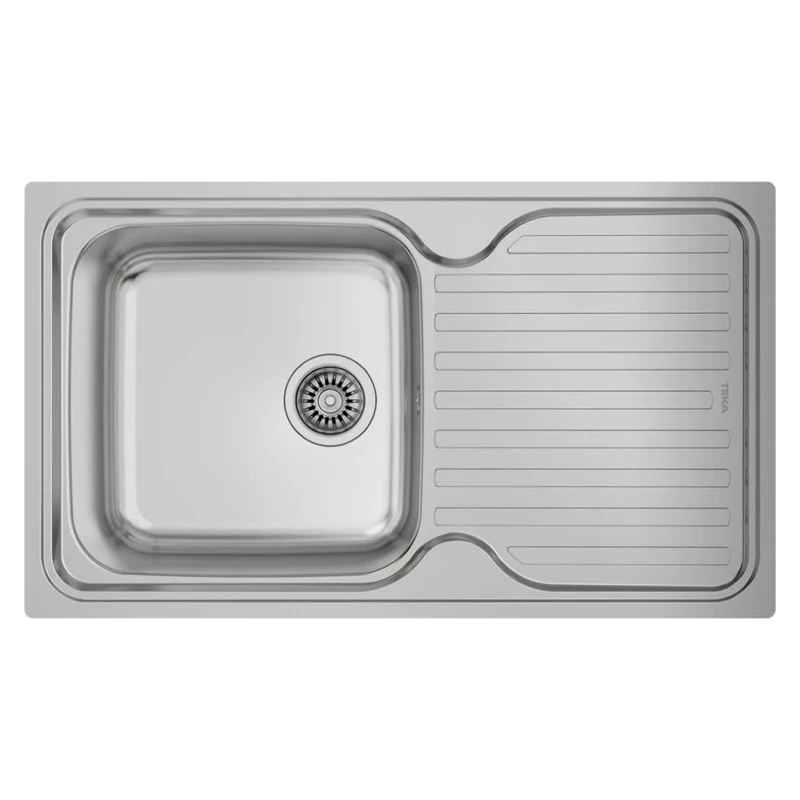 Teka Classic 1C 1E – 50 cm Recessed and Reversible Sink, 1 Bowl and Drainer, Thick Veneer, Soundproofing, Stainless Steel Colour