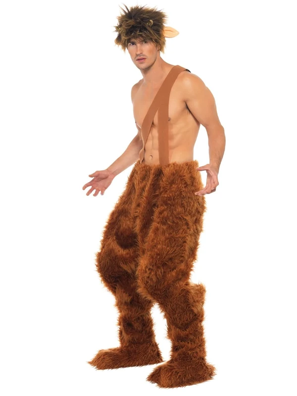 Smiffys Pan Costume, Brown Trousers, Shoe Covers and Wig, Legends & Myths Fancy Dress, Adult Dress Up Costumes, World Book Day