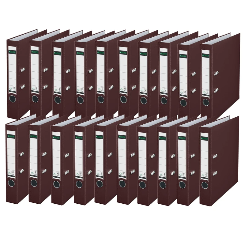 Leitz 10155075 Quality Folder 180° Plastic Pack of 20 A4 Slim Brown 5.2 cm Spine Width Polypropylene Laminated Cover