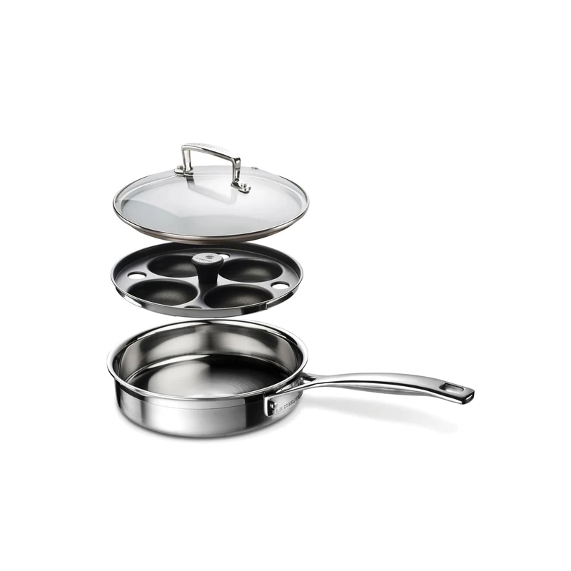LE CREUSET 3-Ply Stainless Steel 20cm Egg Poaching Pan with Insert & Glass Lid, 96204220001000