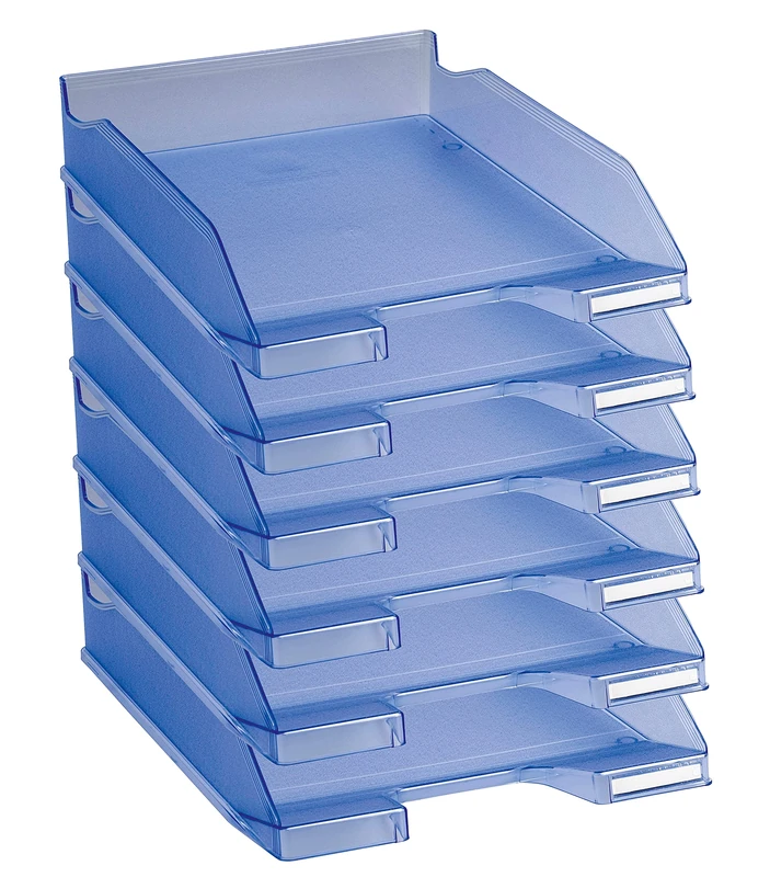 Exacompta - Ref 11310D - Linicolor Letter Tray Combo Midi - 347 x 255 x 65mm in Size, Holds Up To 500 Sheets, Suitable for A4 Documents -Ice Blue Translucent (Pack of 6)