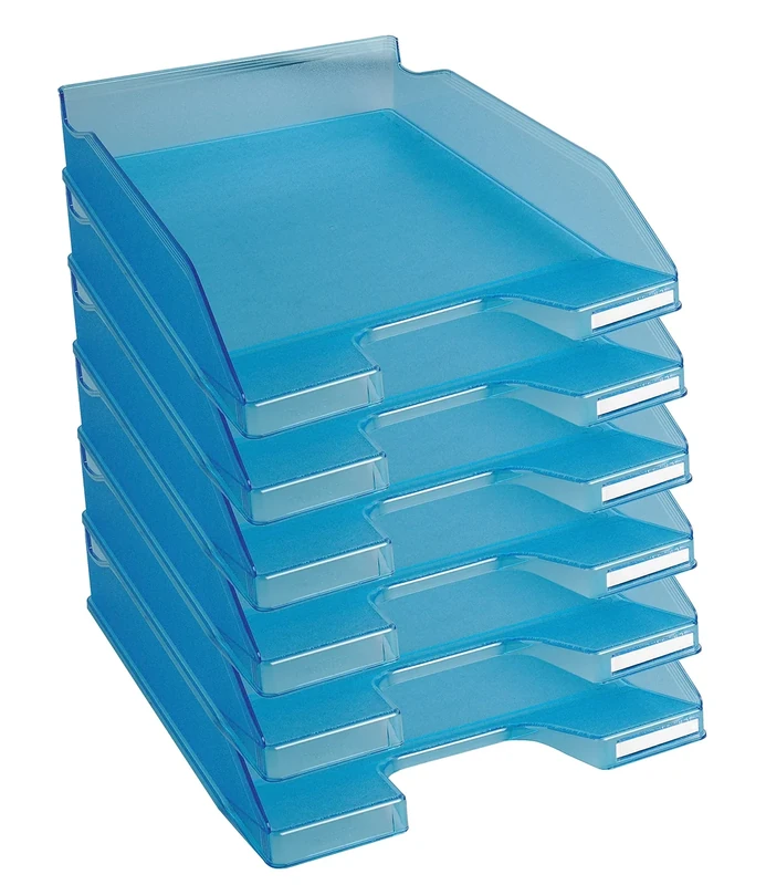 Exacompta - Ref 11336D - Linicolor Letter Tray Combo Midi - 347 x 255 x 65mm in Size, Holds Up To 500 Sheets, Suitable for A4 Documents -Turquoise Translucent (Pack of 6)