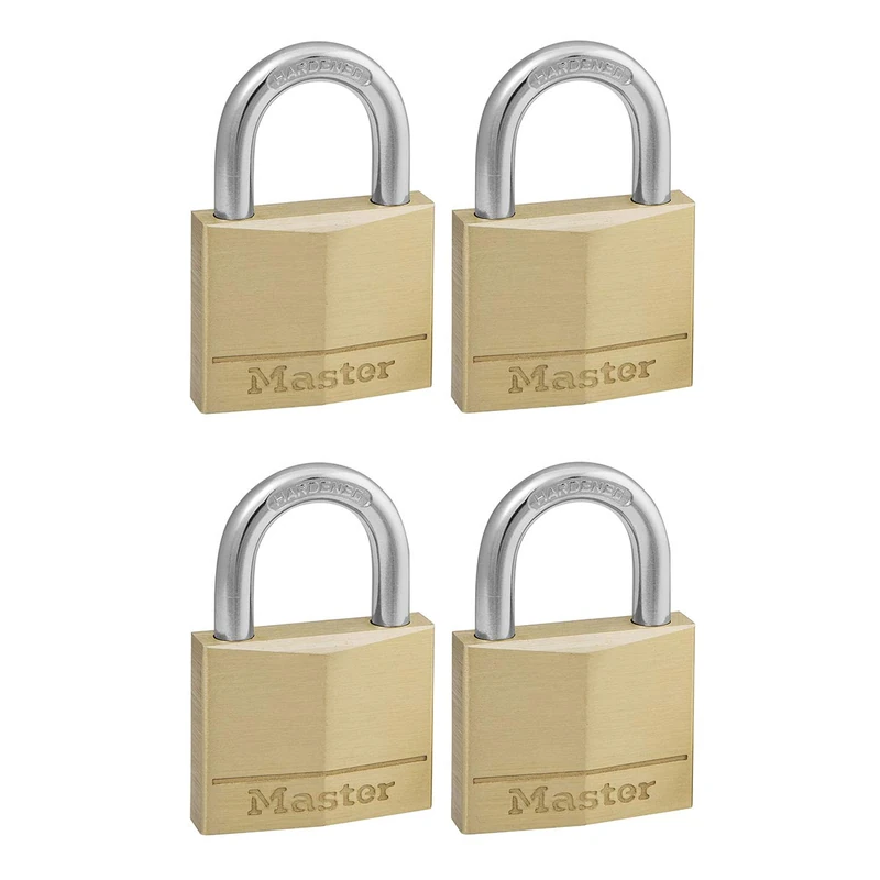 Master Lock 150EURQNOP Pack of 4 Key Padlocks with Brass Body, Gold, 6,8 x 5 x 1,4 cm, 50mm