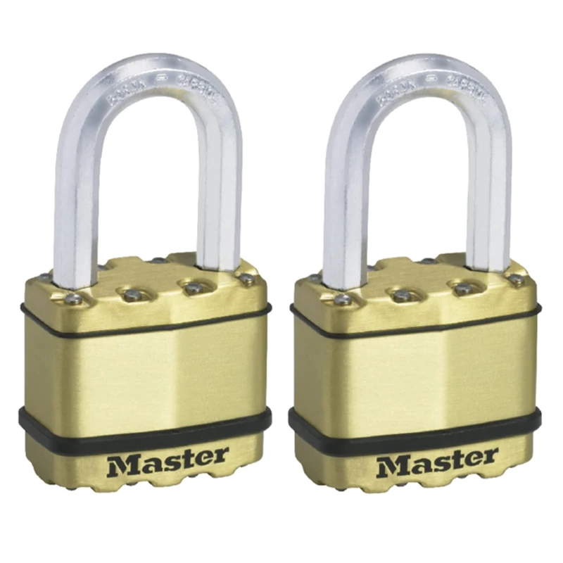 MASTER LOCK Pack of 2 Very High Security Padlocks, Security Level 9/10, Outdoor, Keyed, Laminated Steel, Weatherproof, Medium Shackle