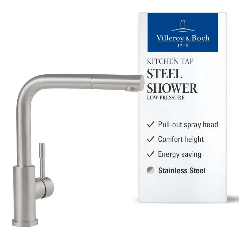 Villeroy & Boch Steel 969711LC Single-Lever Sink Mixer Tap Solid Stainless Steel/Low Pressure