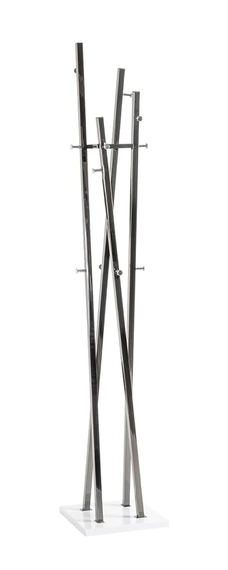 HAKU Möbel Hall-Tree Chrome, Dark Chrome, White, Metal - Size: W 35 cm X H 193 cm X D 35 cm, Style: Modern