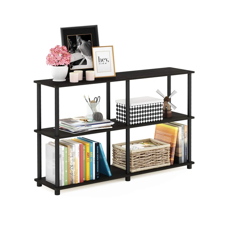 Furinno TURN-N-TUBE Storage Shelves, 3-Tier 47.4 Wide Book Shelf, Corner Shelf, Toolless Open Shelves, for Organization and Storage, Living Room, Garage, Home Office, Espresso