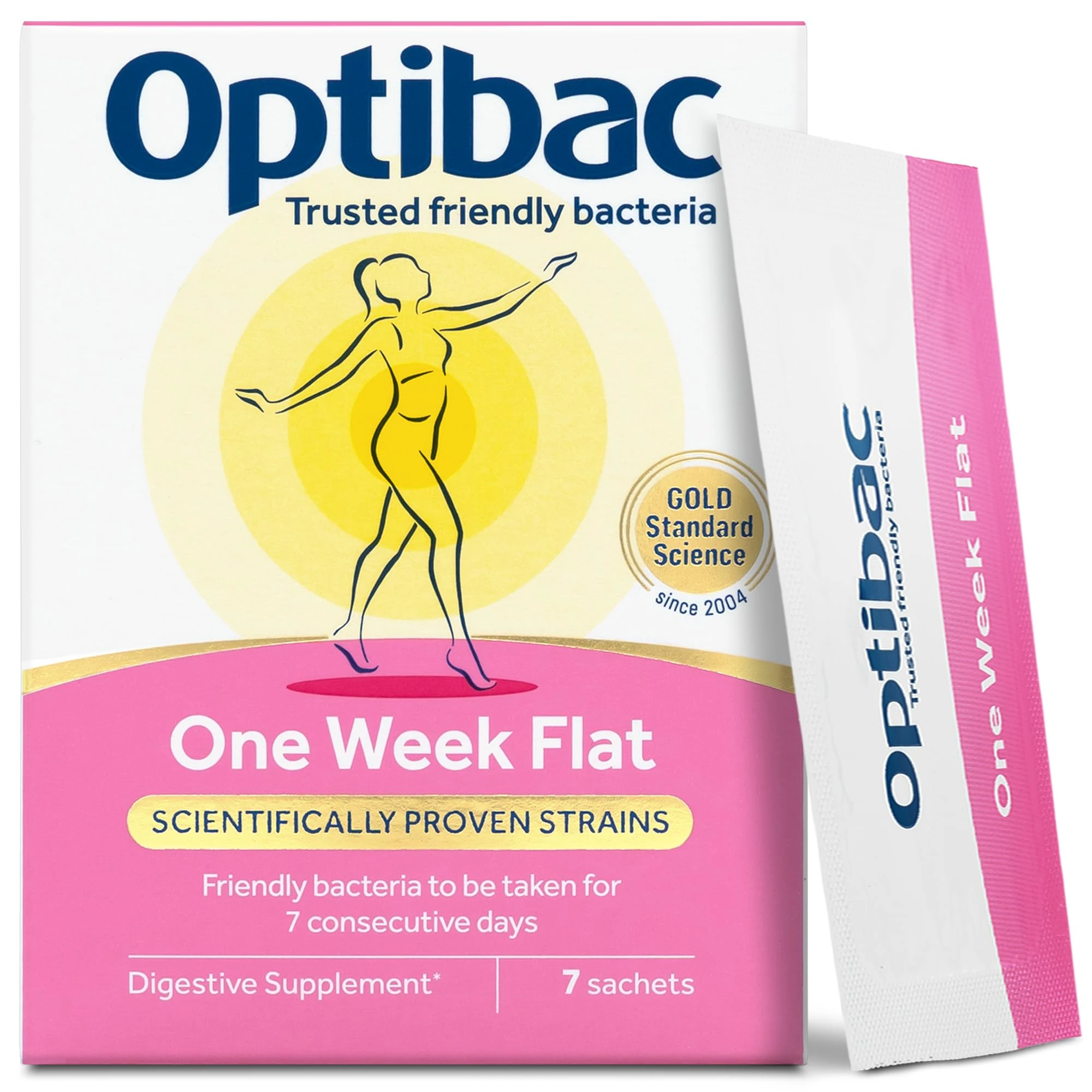 Optibac Probiotics One Week Flat - Vegan Digestive Probiotic Supplement - Suitable for Bloating as Gluten Free - Most Trusted & Recommended Brand - 1 Week Supply, 7 Sachets