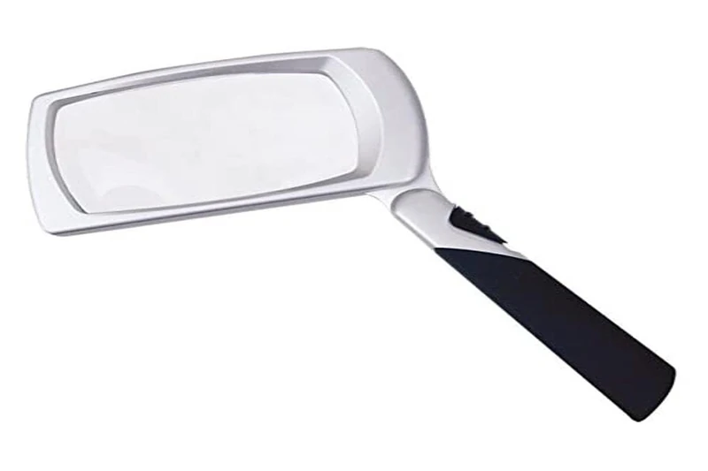 PERFORMANCE HEALTH Folding LED Rectangular Magnifier, Long-Lasting LED Illumination, 3x Magnification, Reading Aid, Handle Folds Flat for Storage & Transport, Visual Impairment Aid, Handheld Magnifying Glass